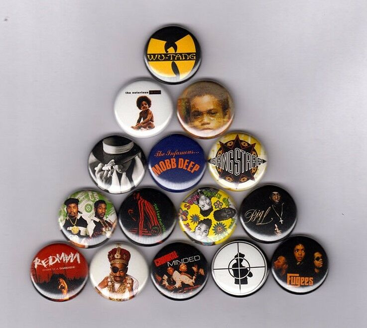 Hip Hop 1" Pins / Buttons W/ Wu Tang Jay Z Nas Biggie Tribe De La Soul Mobb Rap