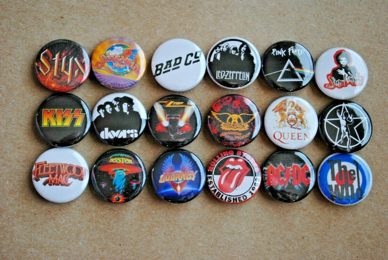 Classic Rock Band Buttons Pins 70s 80s Music 1 Inch Badge Lot Resale Pinback